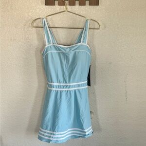 Light Blue Women's Swim Dress with White Trim